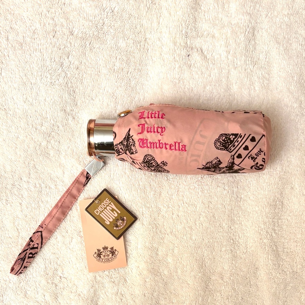 Vintage Y2K Juicy Couture Pink Stripe Sequin Butterfly Tote Bag + Umbrella NWT - Picture 2 of 5